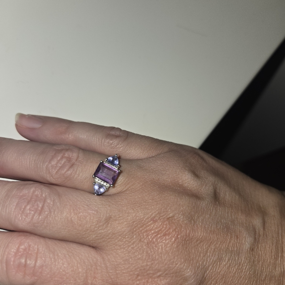 Amethyst And Tanzanite With White Sapphires Ring/Sterling Silver